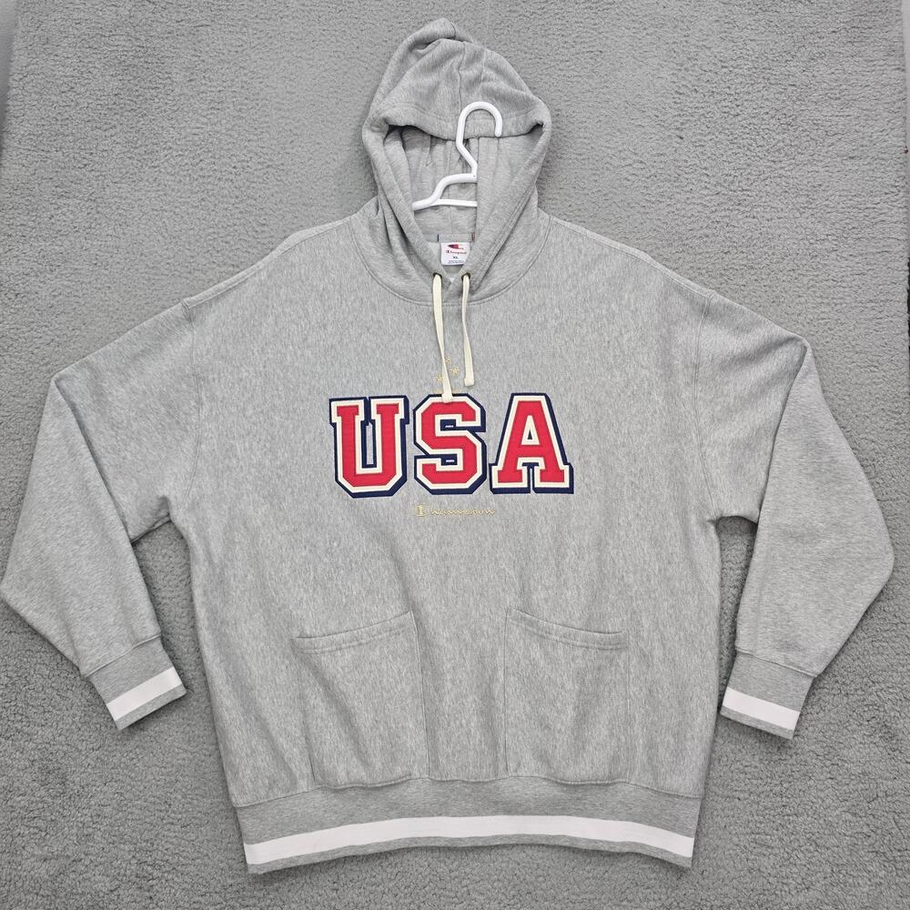 Champion USA Winter Collection Pullover Fleece Hoodie Embroidered Logo XL Gray